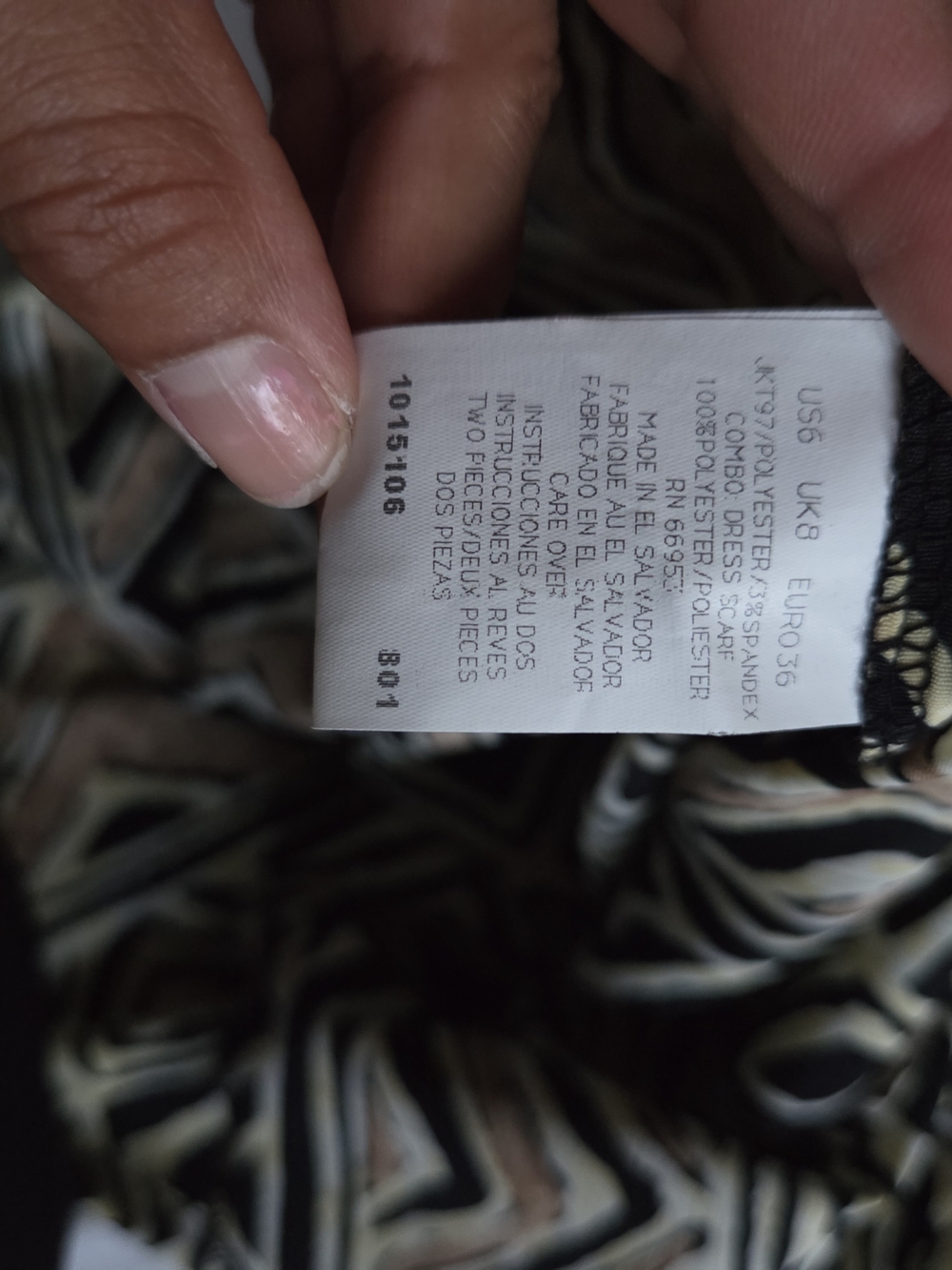 Leslie Fay Black, Tan and Cream Geometric Midi Dress - Picture 6 of 6